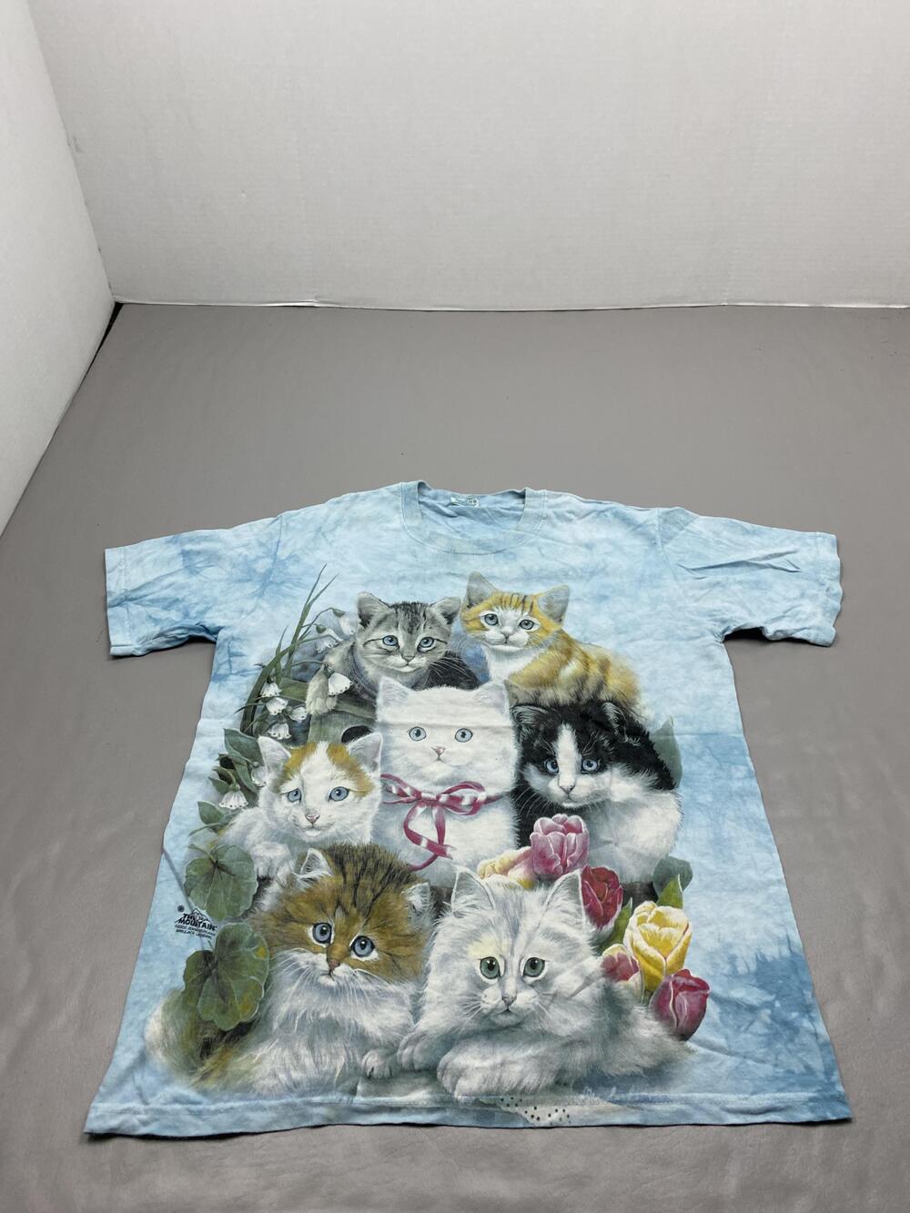 Vintage QuailHollow Shirt Mens S Blue Cats Graphic Kitten Pile The Mountain